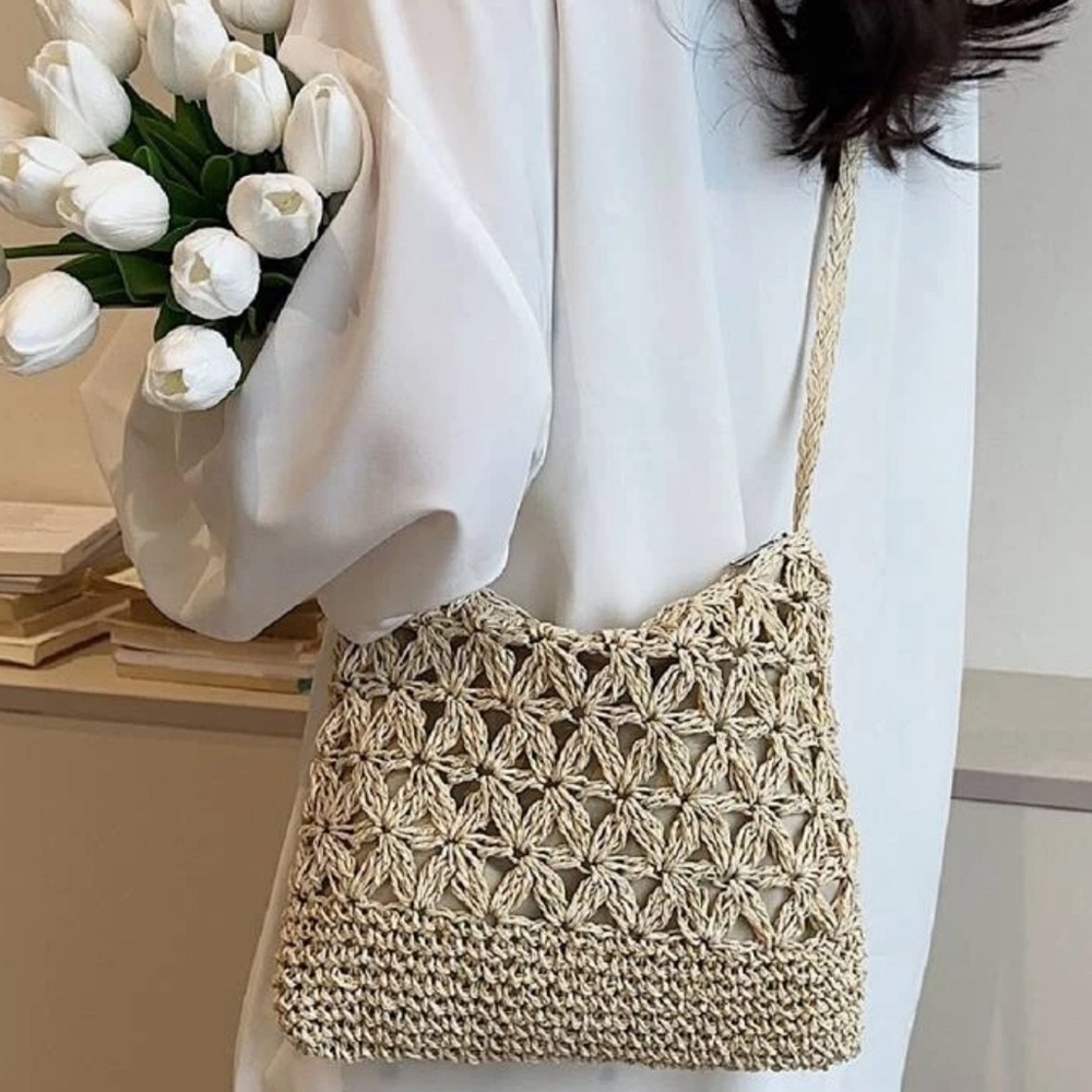Natural Woven Crossbody Purse | Tan | New
